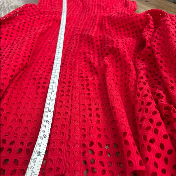 Carolina Herrera Red Eyelet Asymmetrical Shirt Dress size 6 - Picture 7 of 15